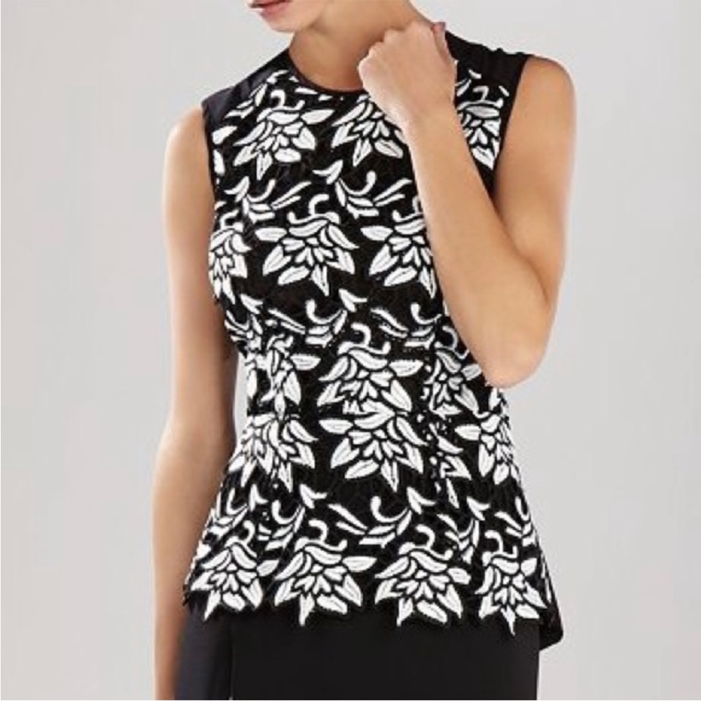 BCBGMaxAzria Shanine Lace-Front Peplum Top